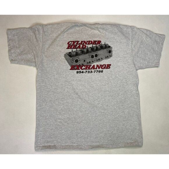 VINTAGE Cylinder Head Exchange Graphic Pocket T-shirt Men XL Gray Short Sleeve - Picture 1 of 8